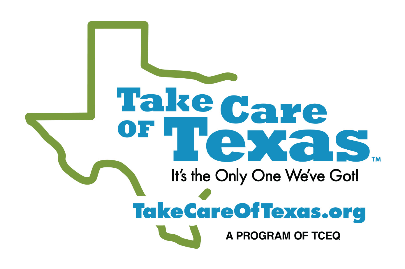 Take Care of Texas primary logo with tagline, URL and A Program of TCEQ