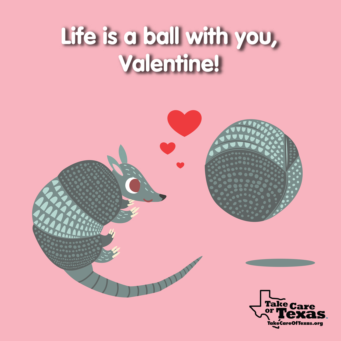 Armadillos with the text "Life's a ball with you, Valentine!"