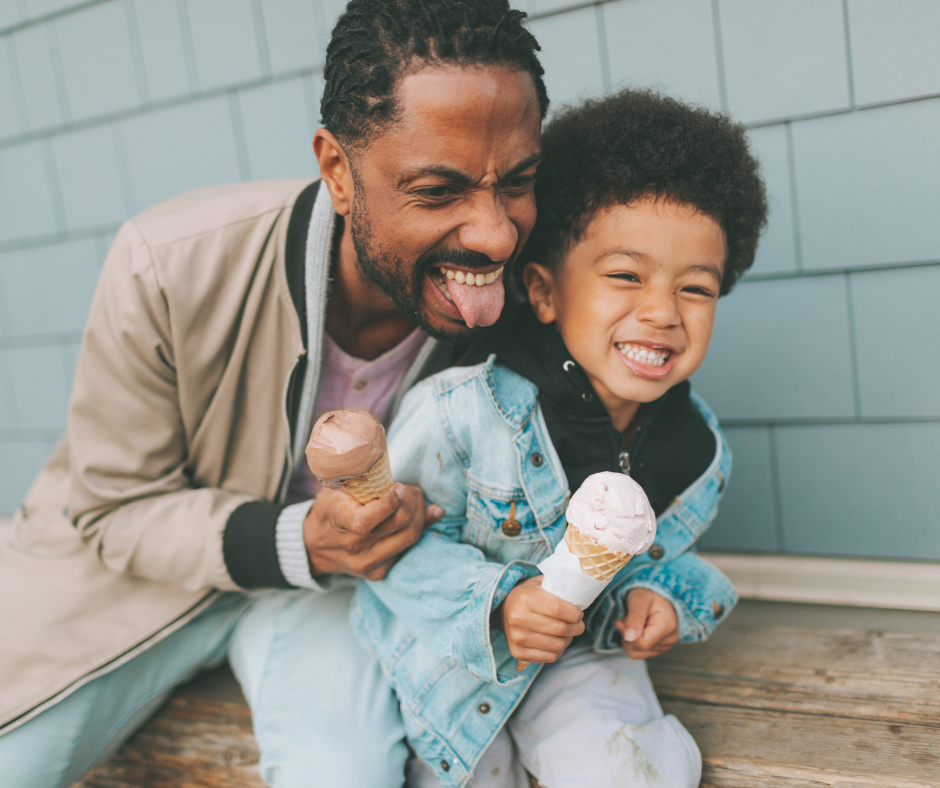 dad and son eating ice cream