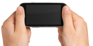 hands holding smart phone in horizontal orientation