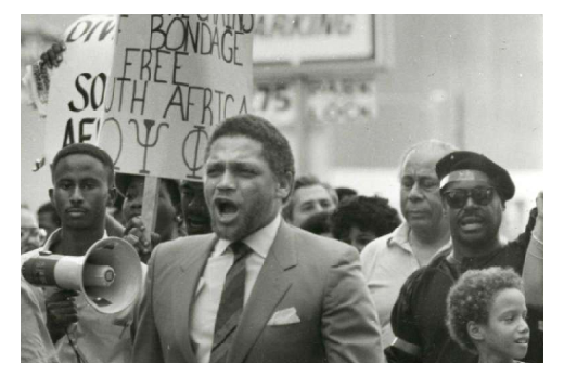 Mickey Leland marching against apartheid