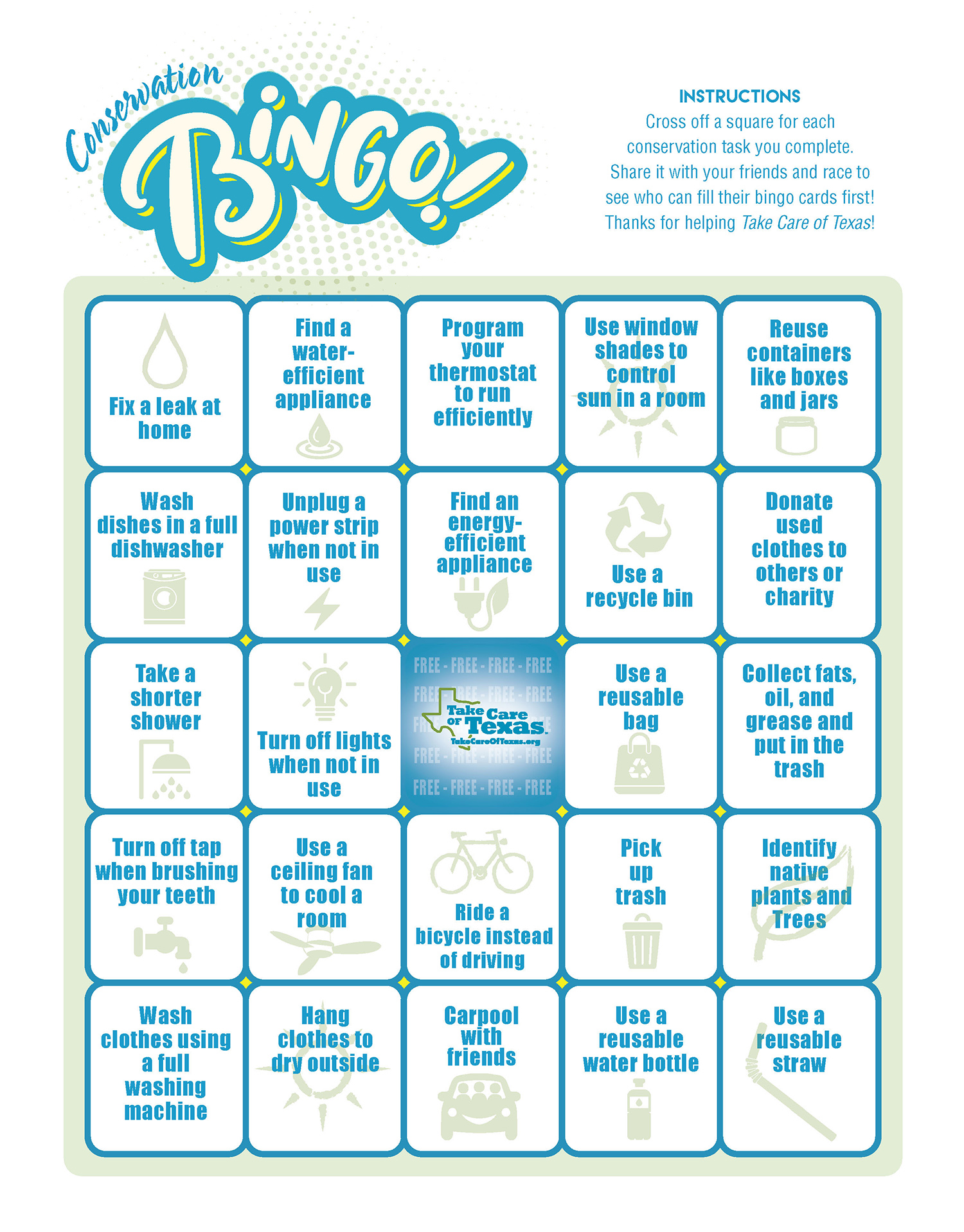 Conservation Bingo Board One