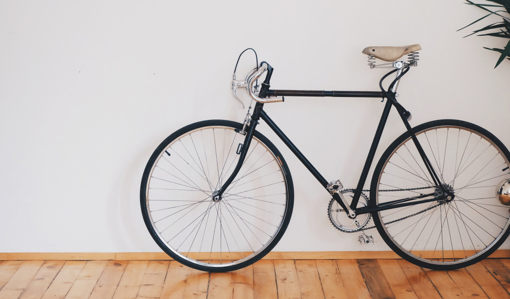 Bike sitting against a white wall