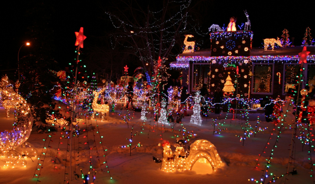 holiday lights display on house