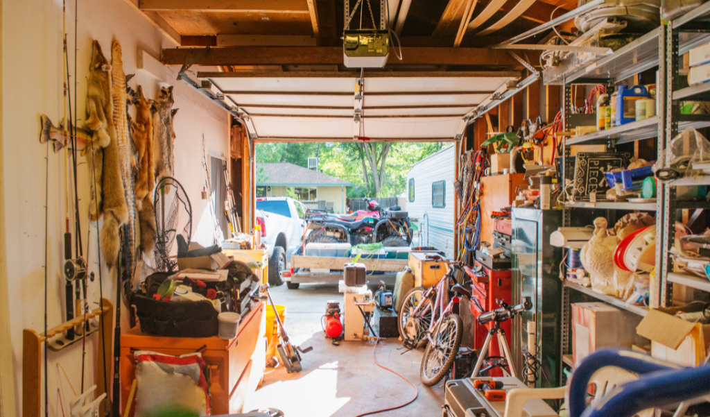 cluttered residential garage