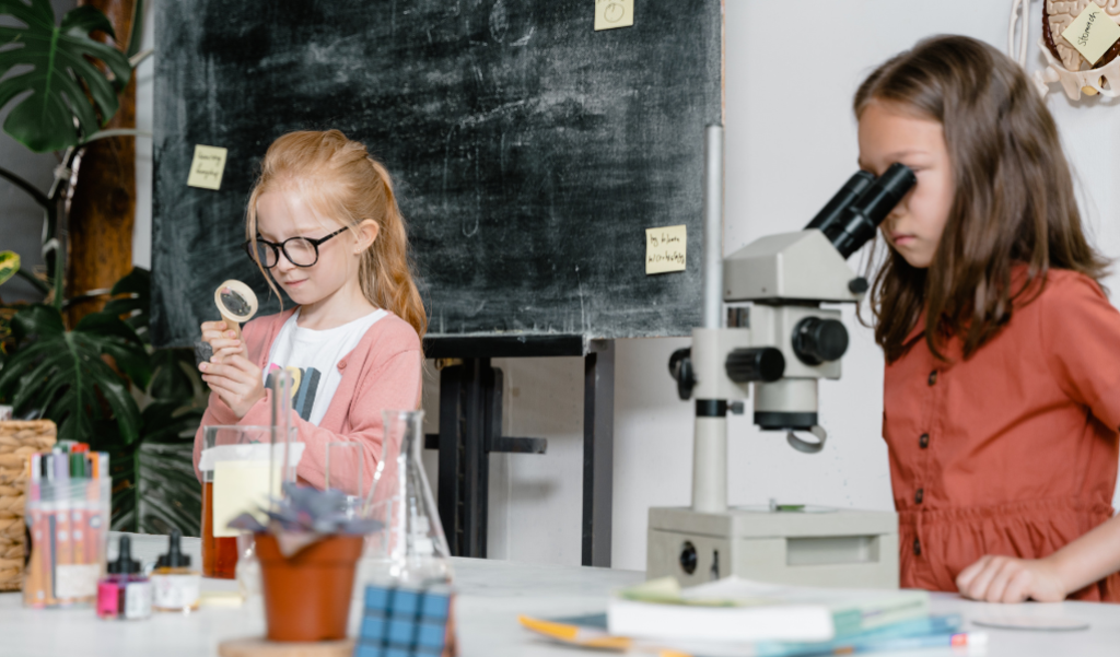 Students working in classroom science lab
