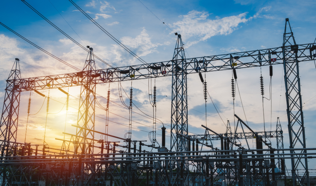 Electric grid at sun rise