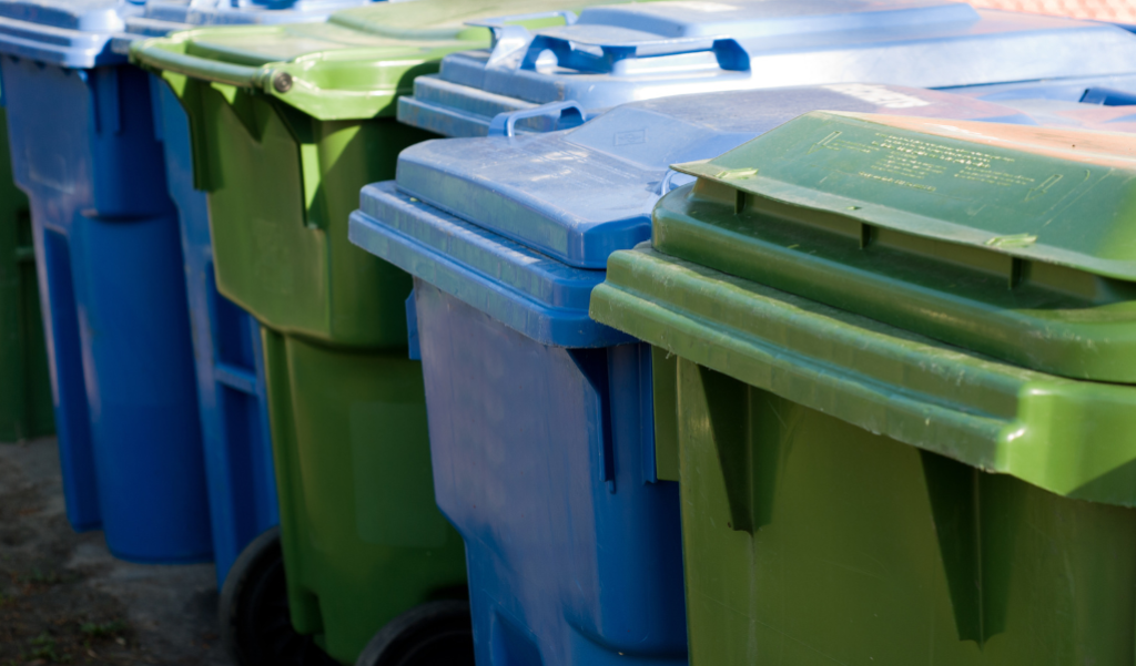 Garbage and recycling bins on the curb