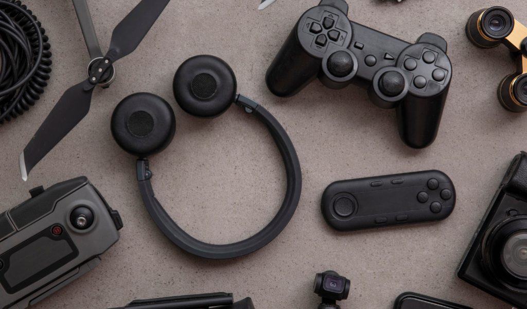 Electronics, like headphones, game controller, cameras, etc.