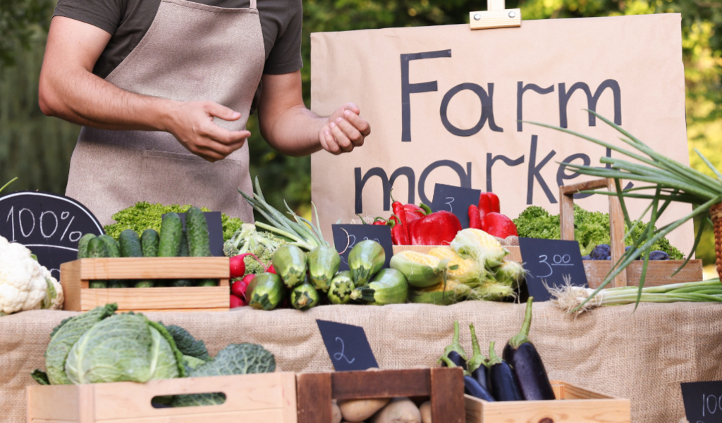 Farm Market Stand with Fresh Vegetables