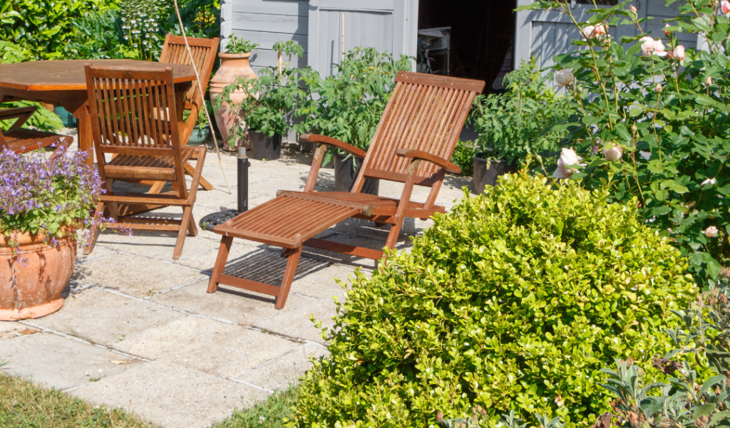 A colorful backyard garden in bloom. 