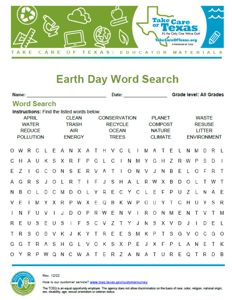 earth day word search