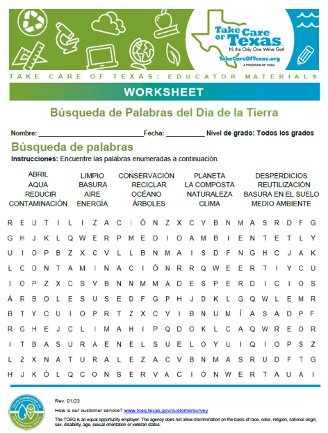 earthday wordsearch spanish