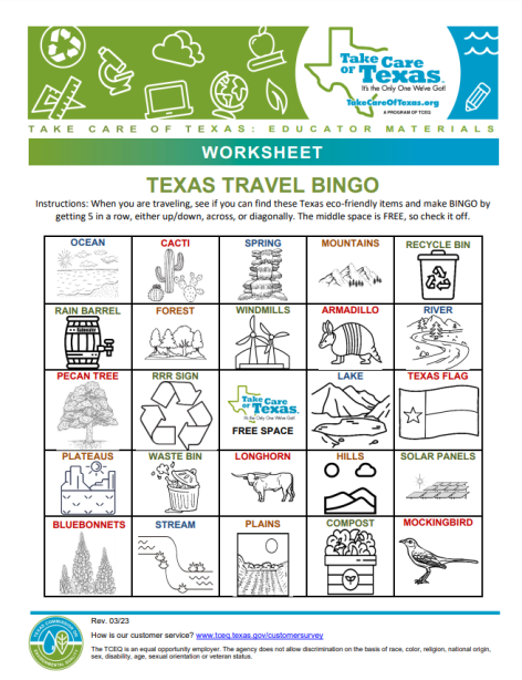 texas travel bingo