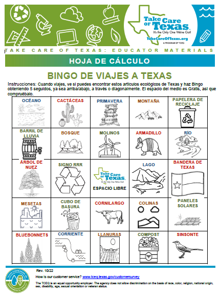 Bingo de viajes a Texas Texas Travel Bingo