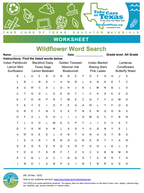 being wildflowers word search