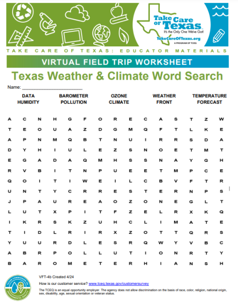 texas weather climate word search
