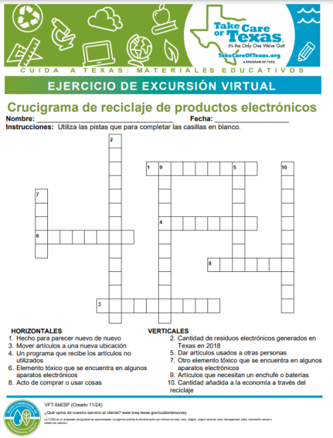 electronics recycling crossword spanish