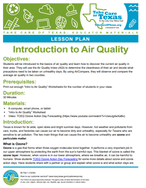 introduction to air quality lesson plan