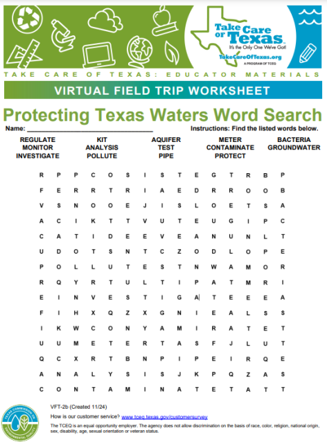 protecting texas waters worksheet