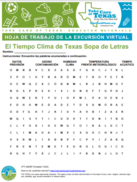 el tiempo clima de texas sopa de letras