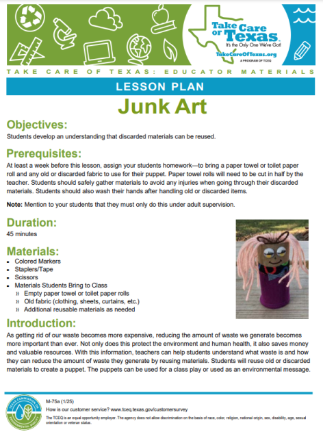 junk art lesson plan