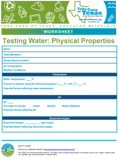 testing water worksheet