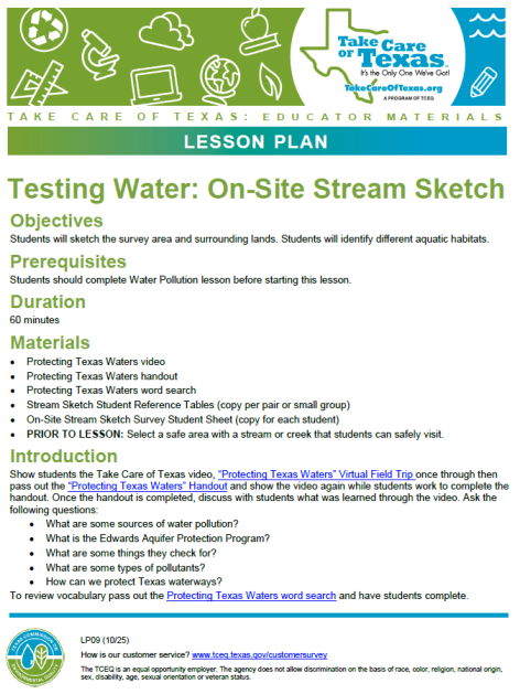 testing water on site stream sketch