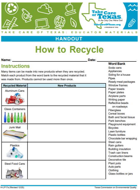 how to recycle handout