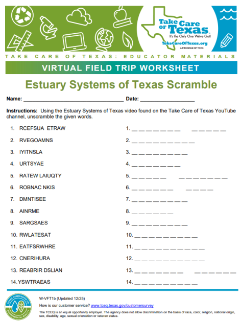 estuary systems of texas unscramble