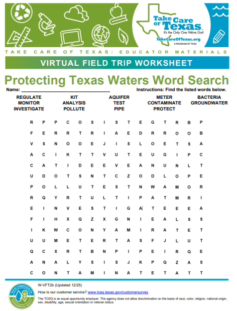 protecting texas waters word search
