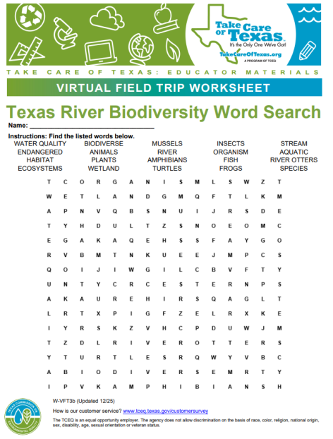 texas river biodiversity word search