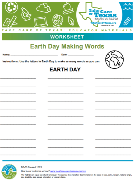 earth day makign words