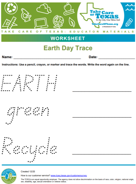 earth day tracing words