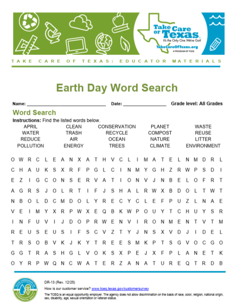 earth day word search