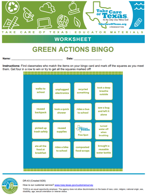 green actions bingo