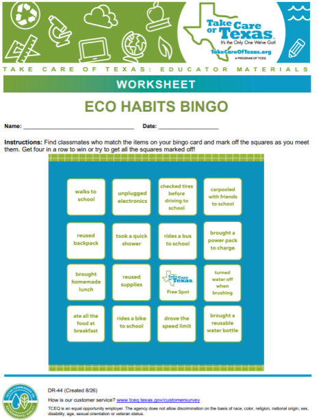eco habits bingo