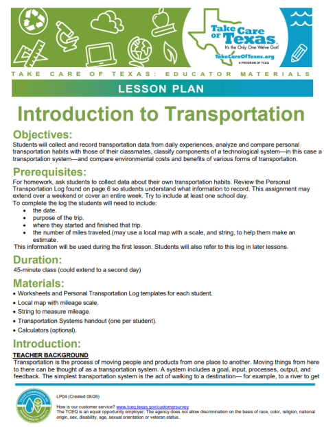 introduction to transportation lesson plan