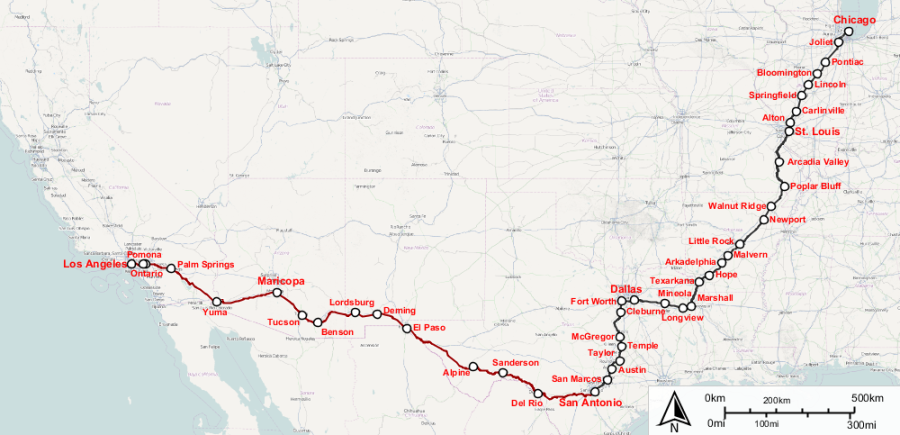 Map of Texas Eagle train line
