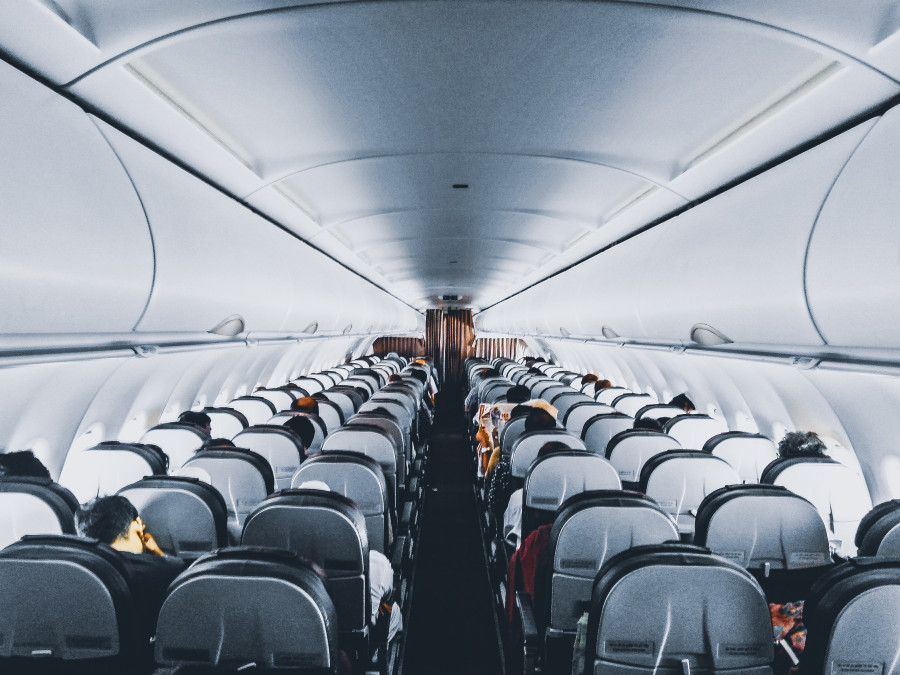 Inside of a passenger plane