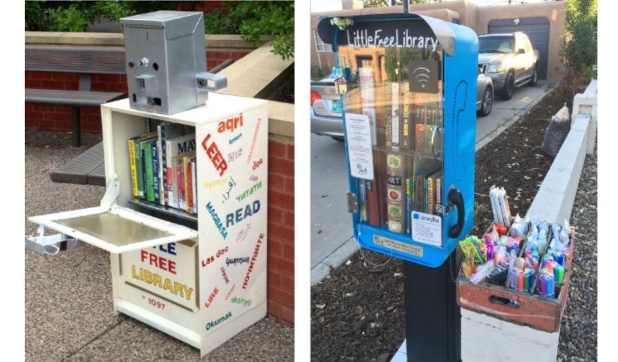 Newspaper stand and a phone booth as a Little Library