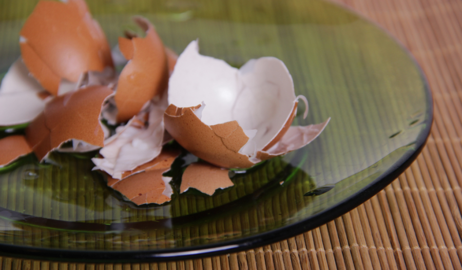 Eggshells on a dish