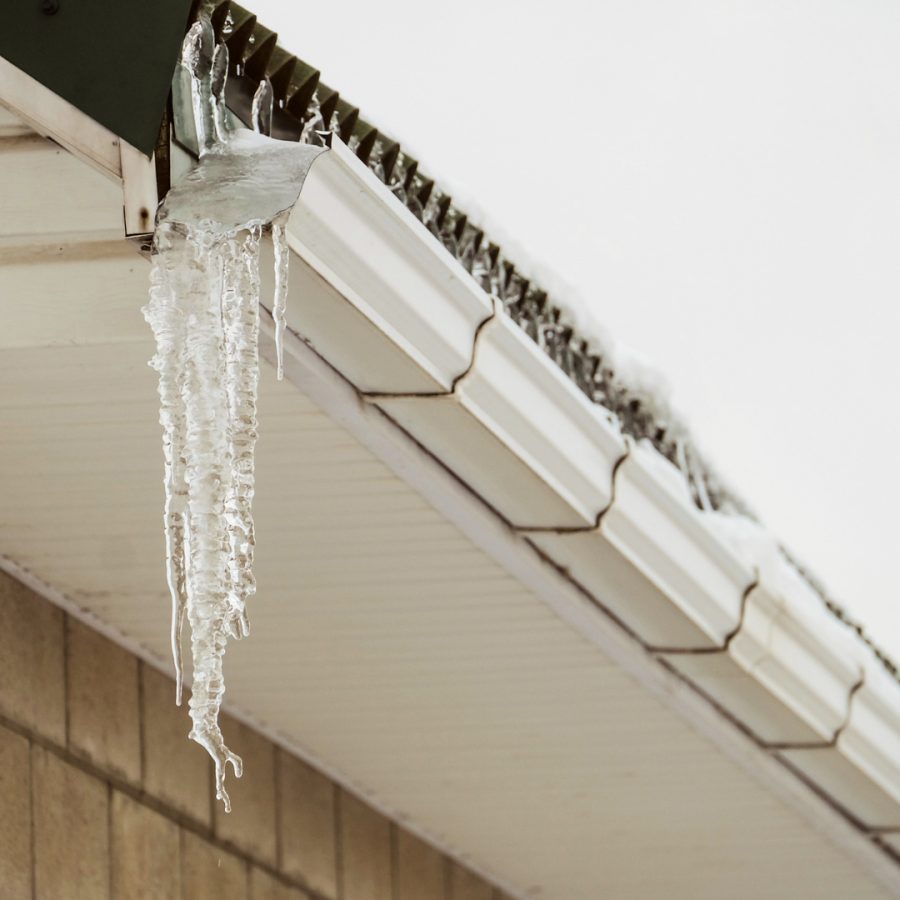 Icicles hangings from gutters. 