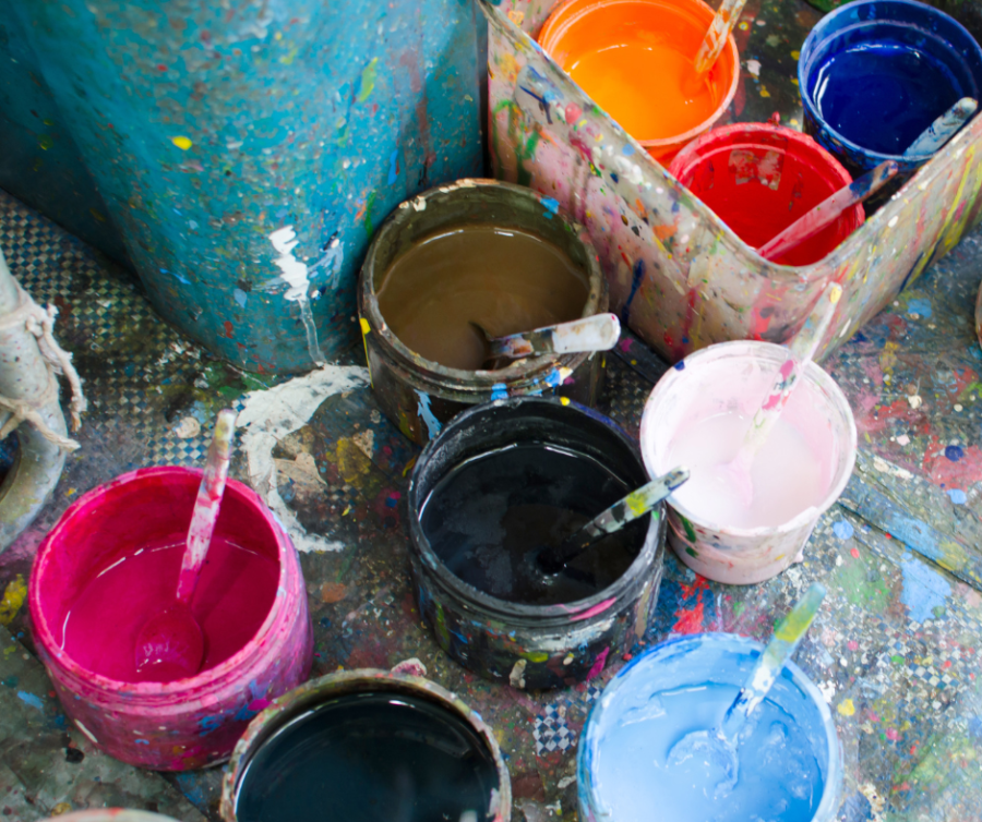 Open containers of paint
