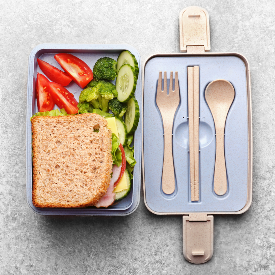 Reusable lunch box with utensils. 