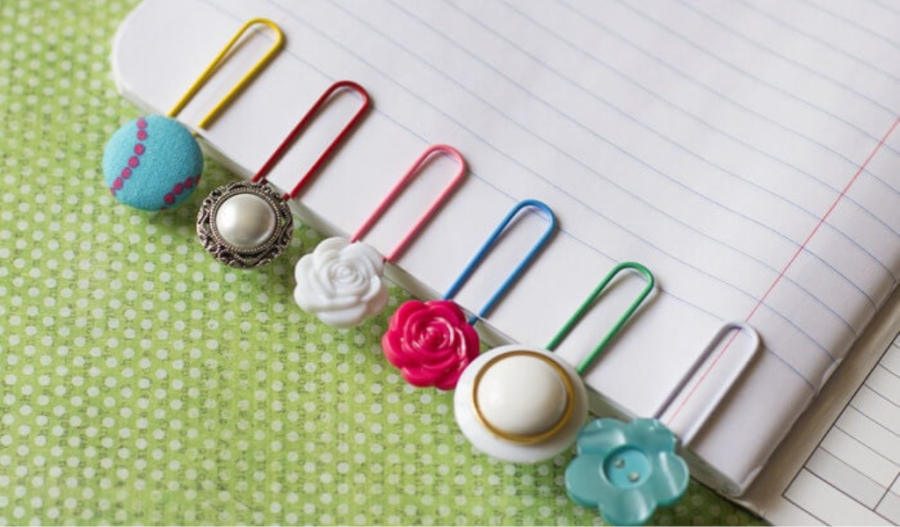 Bookmarks made from buttons and paper clips