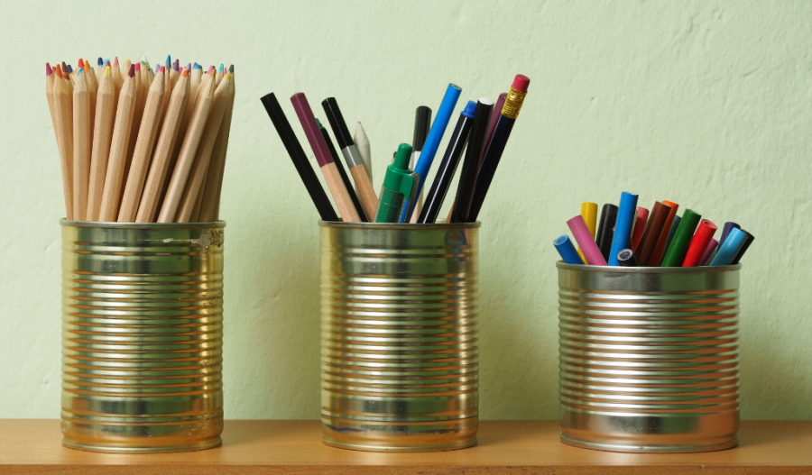 Tin can pencil holders