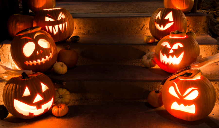 Halloween pumpkins with candles inside them