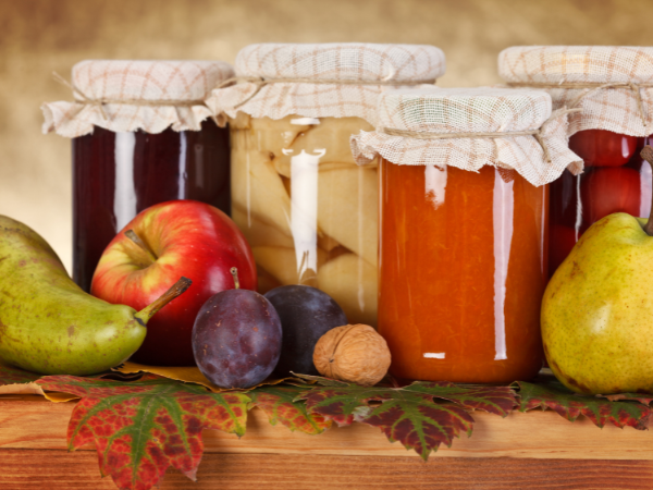 Seasonal food preserved in jars.