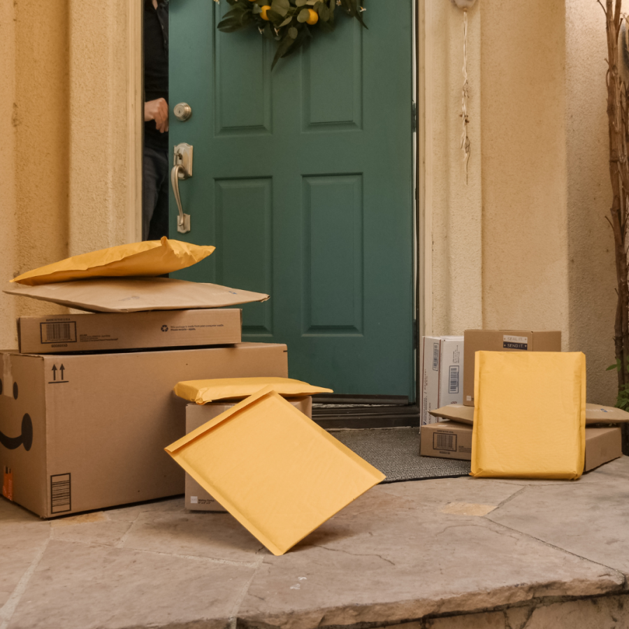 Packages delivered at front door.